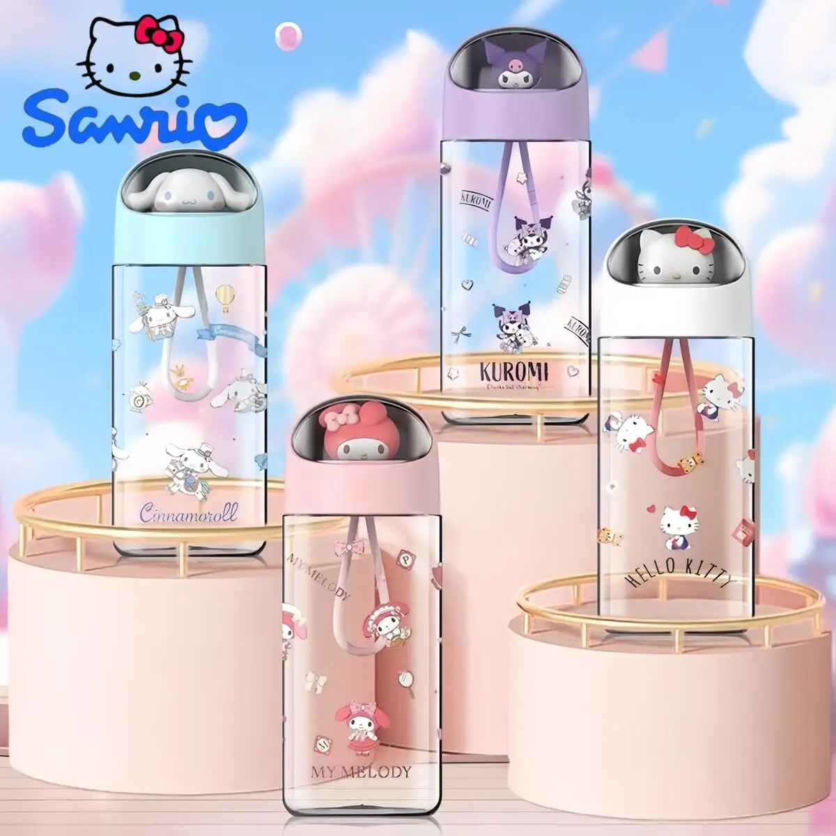 500ml Kawaii Sanrio Dolls Transparent Cup Cartoon Water Bottle Hello Kitty Kuromi Cinnamoroll Tritan Plastic Cup for Kids Gift