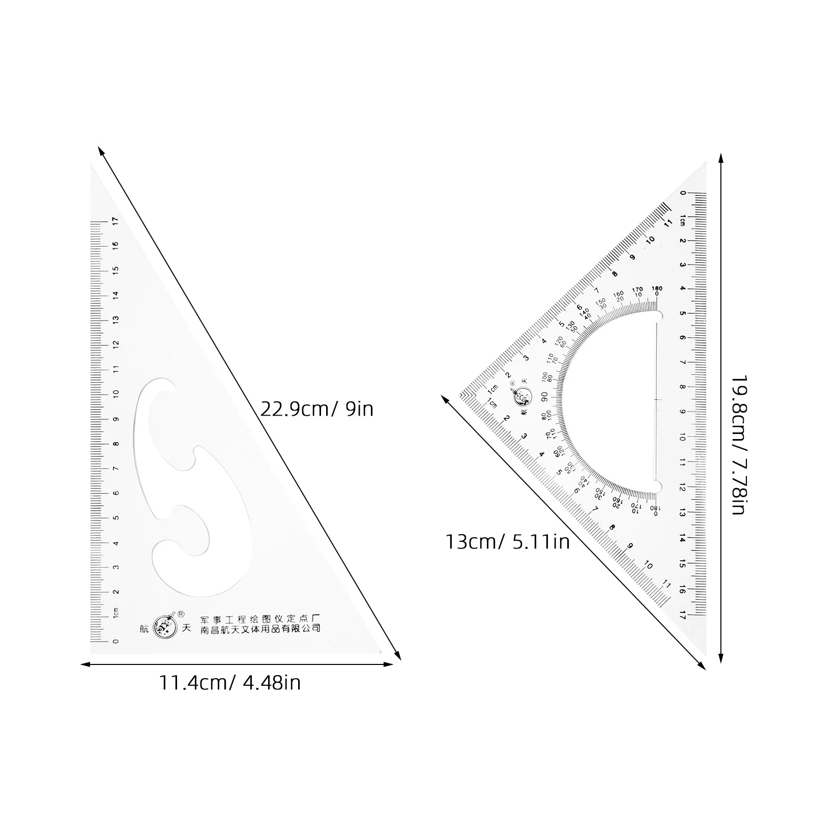 2Pcs Set Square Transparent Protractor and Ruler Kit for Architectural Drafting Supplies Angle Template Tool Multi Functional
