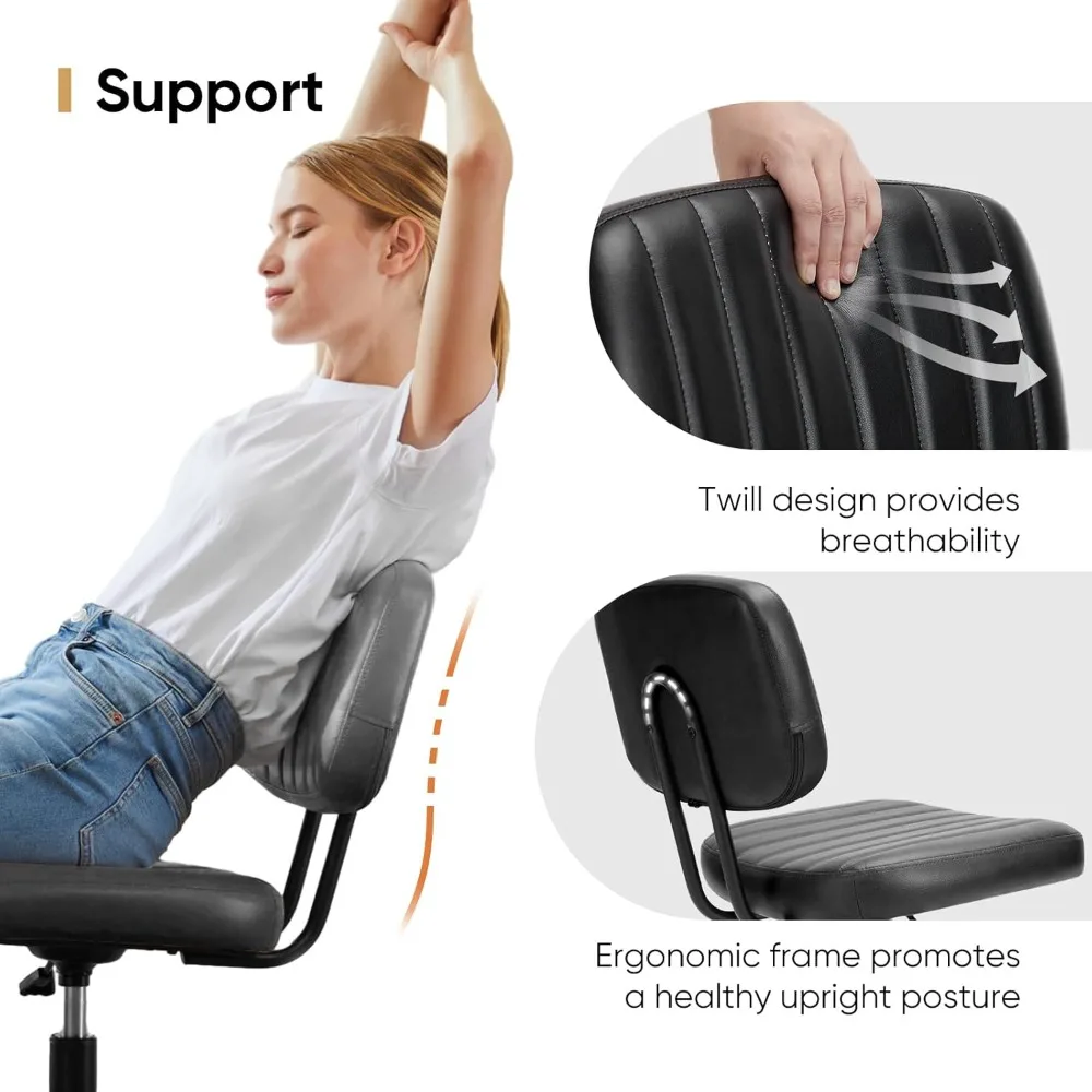 كرسي مكتب صغير بدون ذراع مع دعم قطني، كرسي مهام دوار من جلد البولي يوريثان قابل للتعديل للمساحات الصغيرة والأطفال والكبار #5