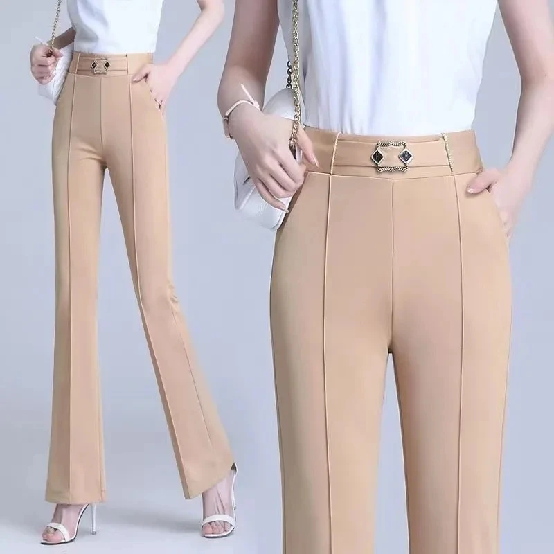 High Waist Flare Pants Women Spring Autumn New Drop Feel Relaxed Straight Suit Pants Fashion Wild Casual Trousers White Black
