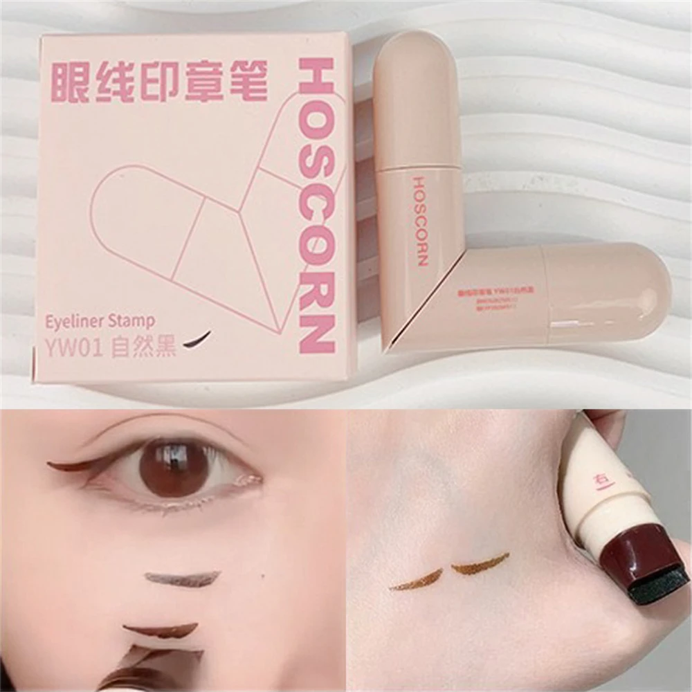 Rotierender integrierter Eyeliner-Stempelstift mit Doppelkopf für One-Touch-Anwendung, schnell trocknender flüssiger dreieckiger Eyeliner-Wing-Seal-Stift – Detail 7
