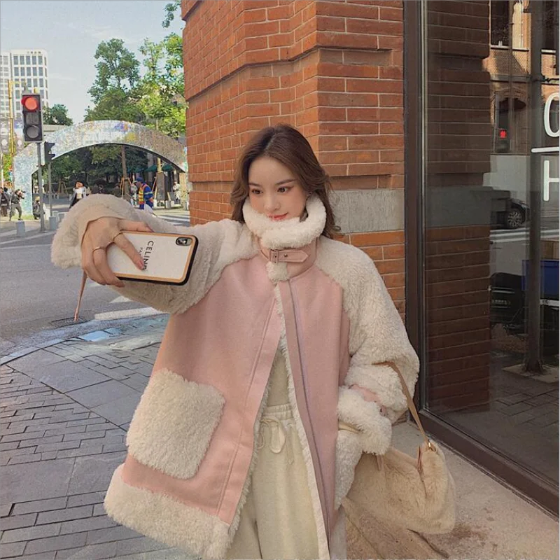 2023 Autumn Winter Women\'s Jacket Plush Leather Fur Integrated Thickened Warm imitation lamb wool Coats Korean Winter Clothes