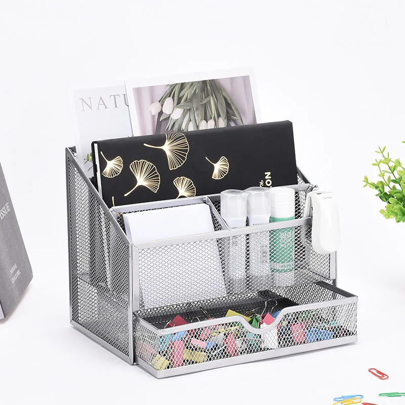 Metal Mesh Pen Holder Multifunctional And Durable Letter Compartment Drawer Storage Box for Office Desktop Storage