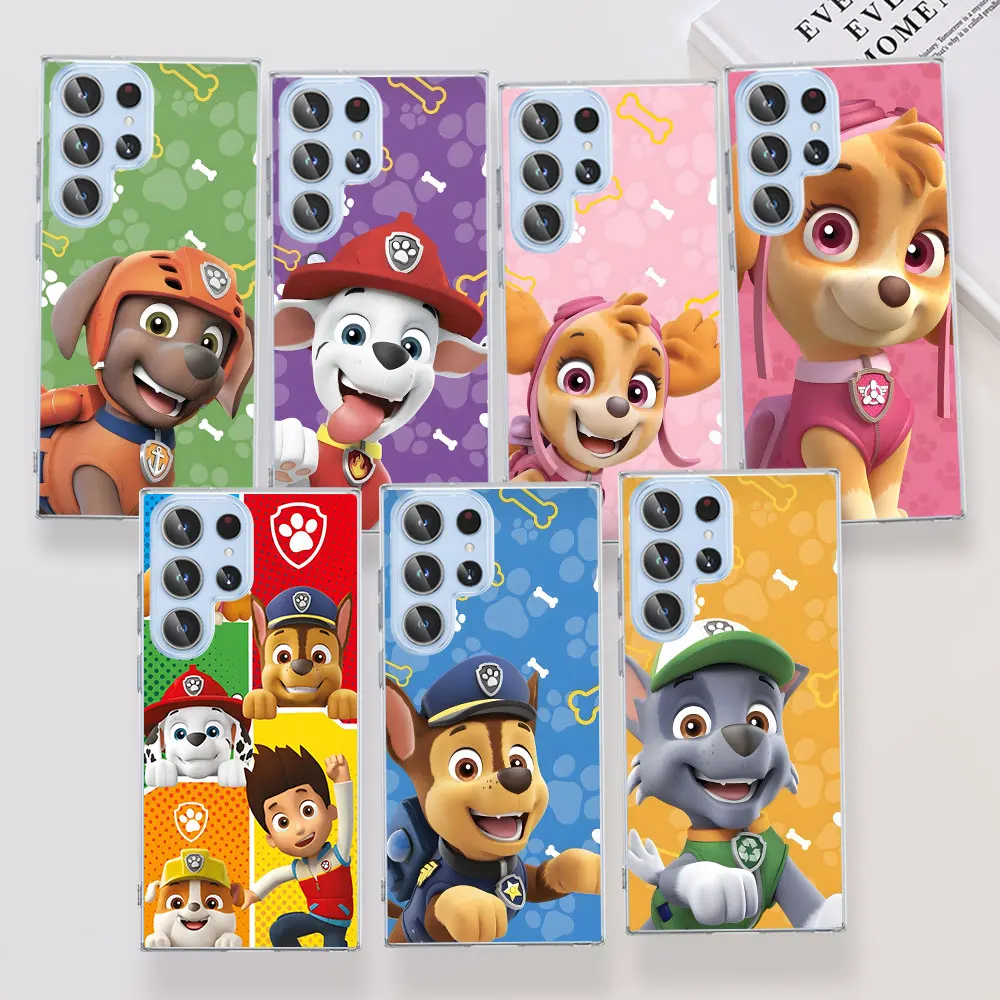 Paws P-Patrols Cartoon Dog Case for Samsung Galaxy S23 S22 Ultra S20 S21 FE S9 S10e S7 S10 S8 Plus Transparent Soft Phone Cover