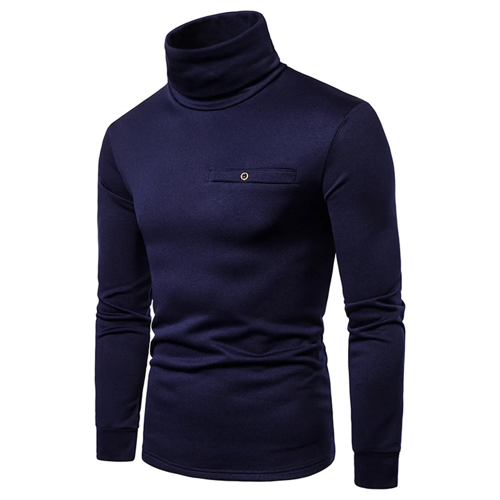 Autumn Winter Men's High Neck T-shirt Slim Fit Fashion High Elastic Long Sleeve Cotton Casual Breathable Apparel Pullover