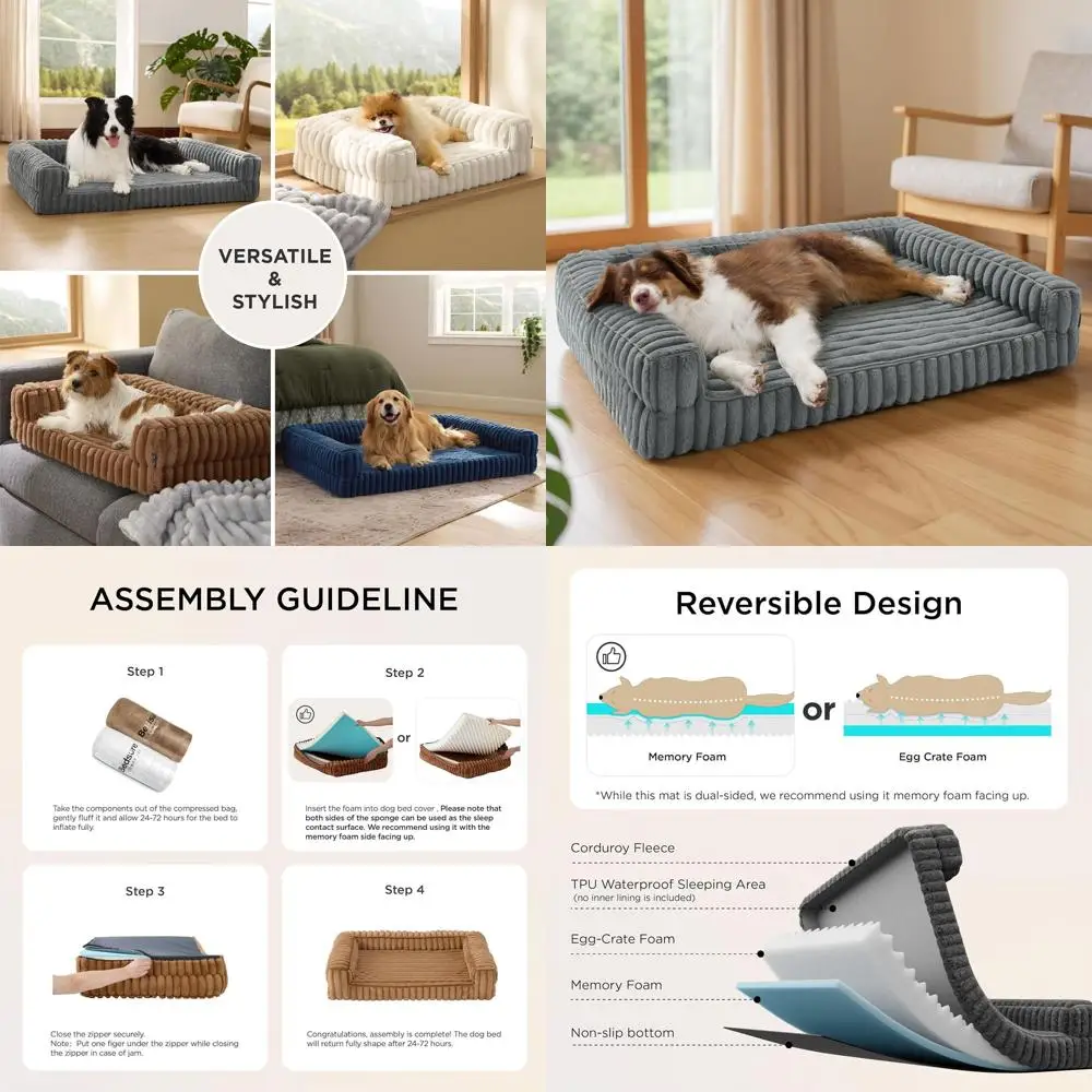 

Ортопедические кровати для собак, большая собака, водонепроницаемая кровать из пены с эффектом памяти, боковыми сторонами, нескользящим дном и яйцеобразной пеной, большая ку...