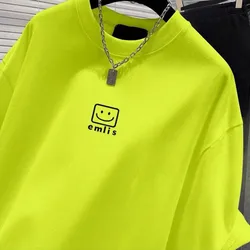 Summer Casual European Style Pure Cotton Short Sleeve Tshirt Women Clothing Chic Letter Print Basic Top Tee Lady Casual Pullover
