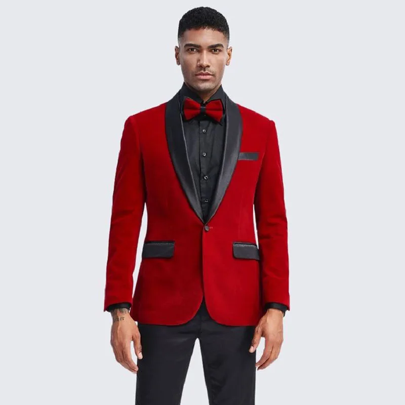 Red Handsome Men\'s Suits One Button Shawl Lapel Slim Fit Jacket 1 Piece High Quality Formal Wedding Party Male Clothing Blazer