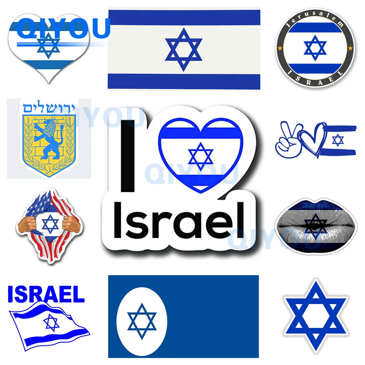 Israel Flag Car Sticker Coat of Arms City Flag Israel Stickers Suitable for Helmet Motorcycle Laptops PVC Decal Waterproof