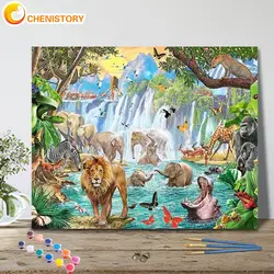 CHENISTORY Pictures By Number Forest Animals Kits Painting By Numbers Elephant Lion Giraffe Art Drawing On Canvas Home Decor