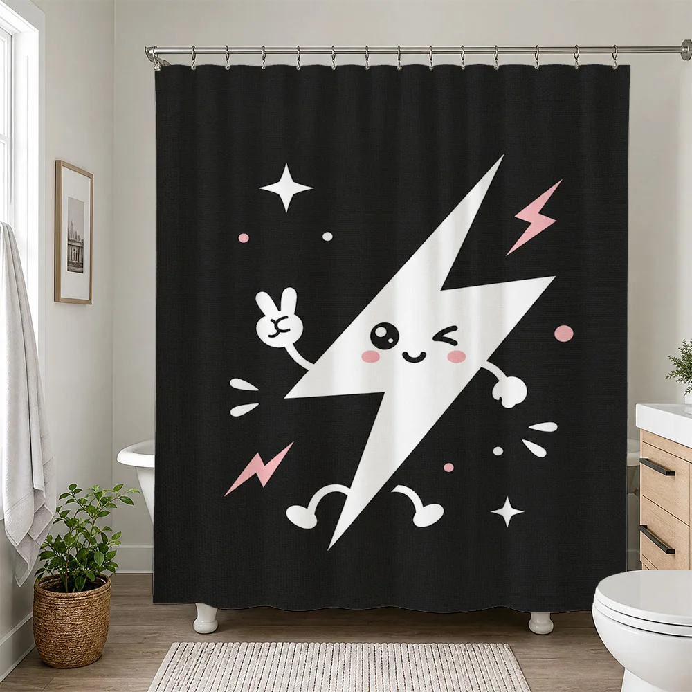Cute Cartoon Lightning Bolt Character Shower Curtain Funny Bathroom Decor Novelty Shower Curtain for Kids and Adults