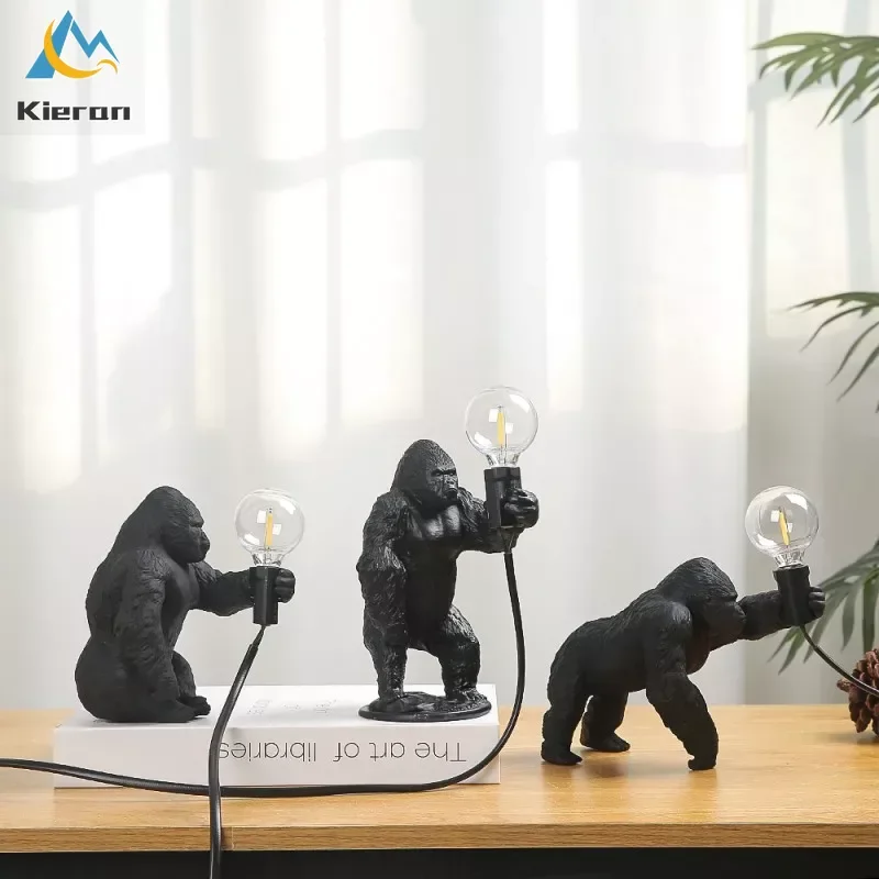 Modern Gorilla LED Desk Lamp Bedroom Study Restaurant Hotel Bedside King Kong Table Lamp Living Room Decoration Resin Floor Lamp