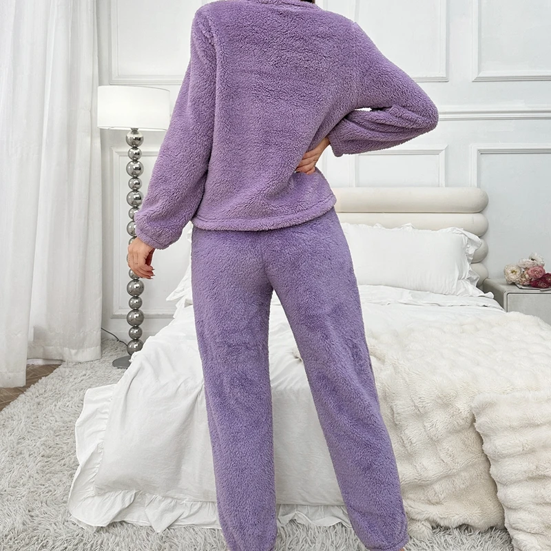 Violet flanelle femmes Pyjamas ensembles automne hiver manches longues pantalons longs décontracté vêtements de nuit doux Pijamas confortables Pyjamas Pjs confortable Pj