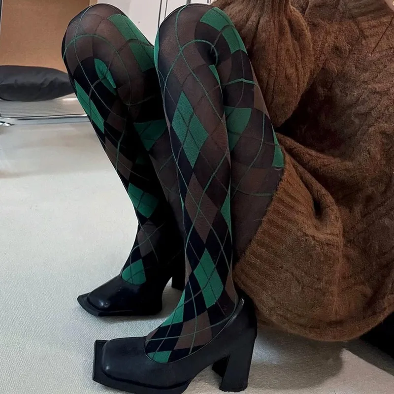 Spring Retro British Plaid Women's Pantyhose Fashion High Elastic Slim Warm Stockings Y2K JK Lolita Tights Sexy Pantyhose Socks