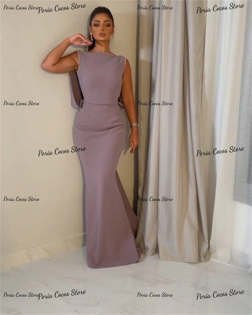 Sleeveless Round Neck  Sexy Backless Mermaid Dress Solid Color Women Evening  فساتين السهرة 2023 جديده