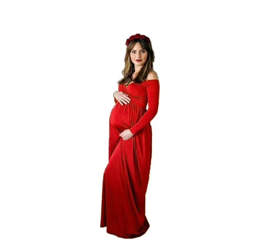 Long Shoulderless Maternity Photography Props Dresses Sexy Split Front Pregnancy Dress Photo Shoot For Pregnant Women Maxi Gown