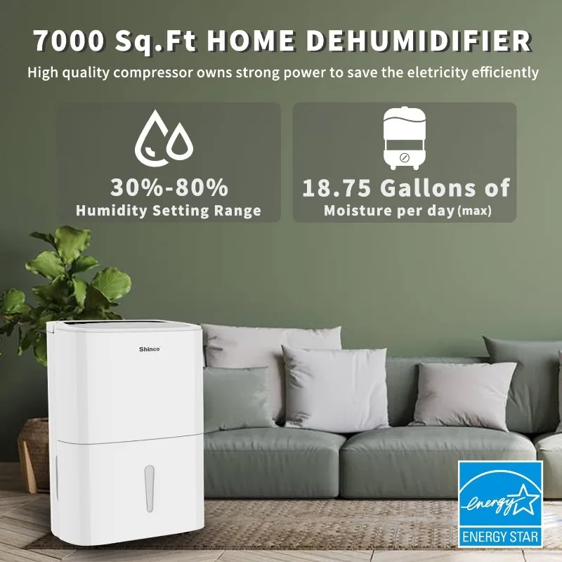 7,000 Sq.Ft Energy Star Dehumidifier dengan pompa, Ideal untuk ruang industri besar