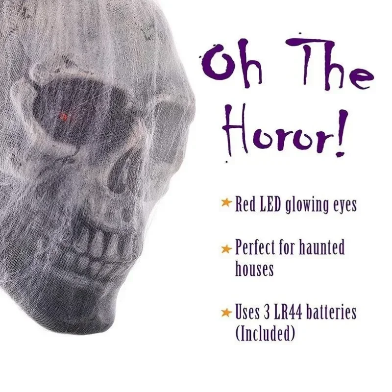 Halloween Horror Glowing Sound Control Spider Cotton Skull Prop Ghost House Secret Room Courtyard Decoration Decor Eye contacts