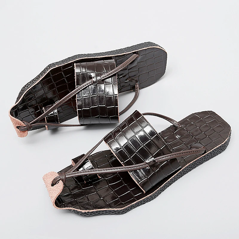 صيف جديد الرجال المصارعين التمساح نمط جلد طبيعي أحذية غير رسمية تنفس الصنادل الشاطئ النعال في الهواء الطلق #3