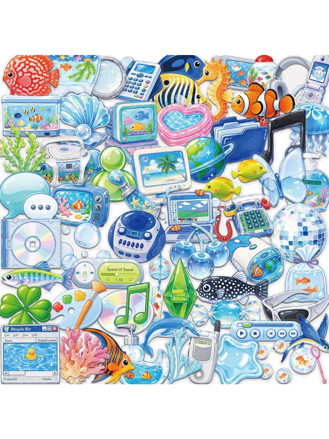 AliExpress NONE 50PCS Frutiger Aero Blue Transparent Stickers Aesthetics Funny Decoration Decals DIY Phone Notebook Bike Graffiti Cute Sticker