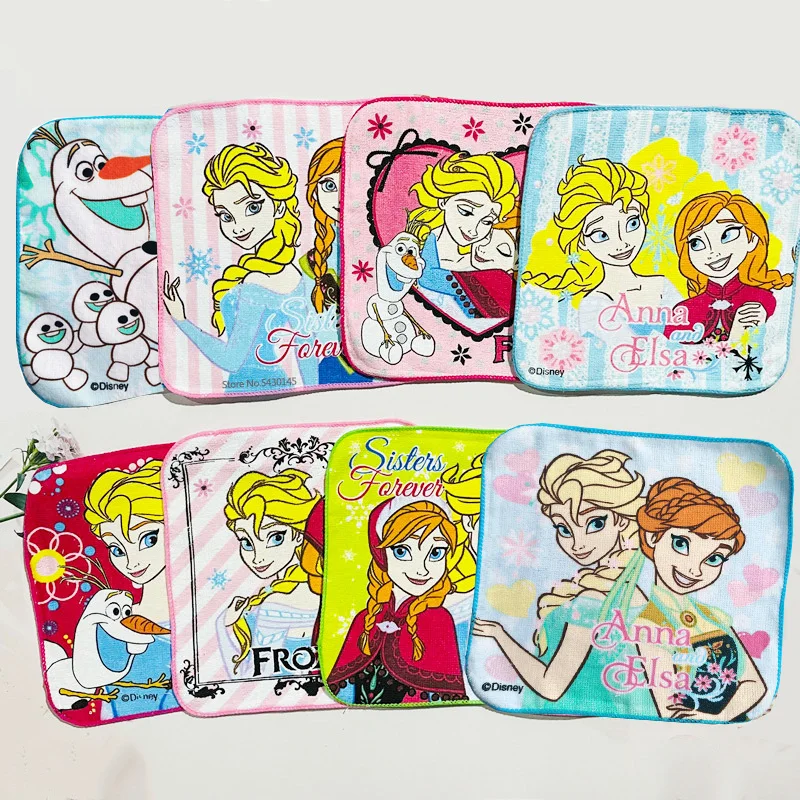 Disney Towel Elsa Frozen Princess Cartoon Small Square Face Hand Towel Handkerchief Children Towel Water Absorption 20x20cm