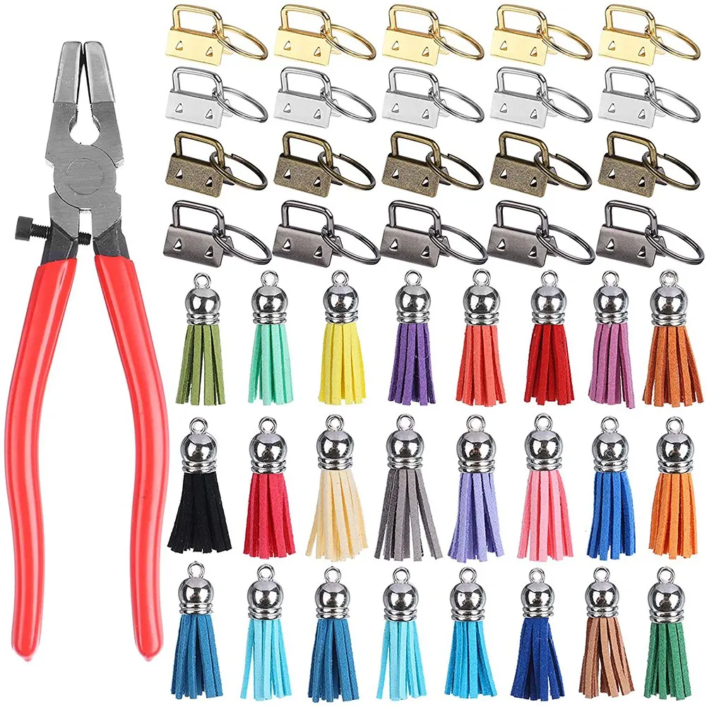 

Key Fob Hardware Set, 20 Pcs Key Fob Hardware with Key Fob Pliers and Keychain Tassel for Wristlet Keychain