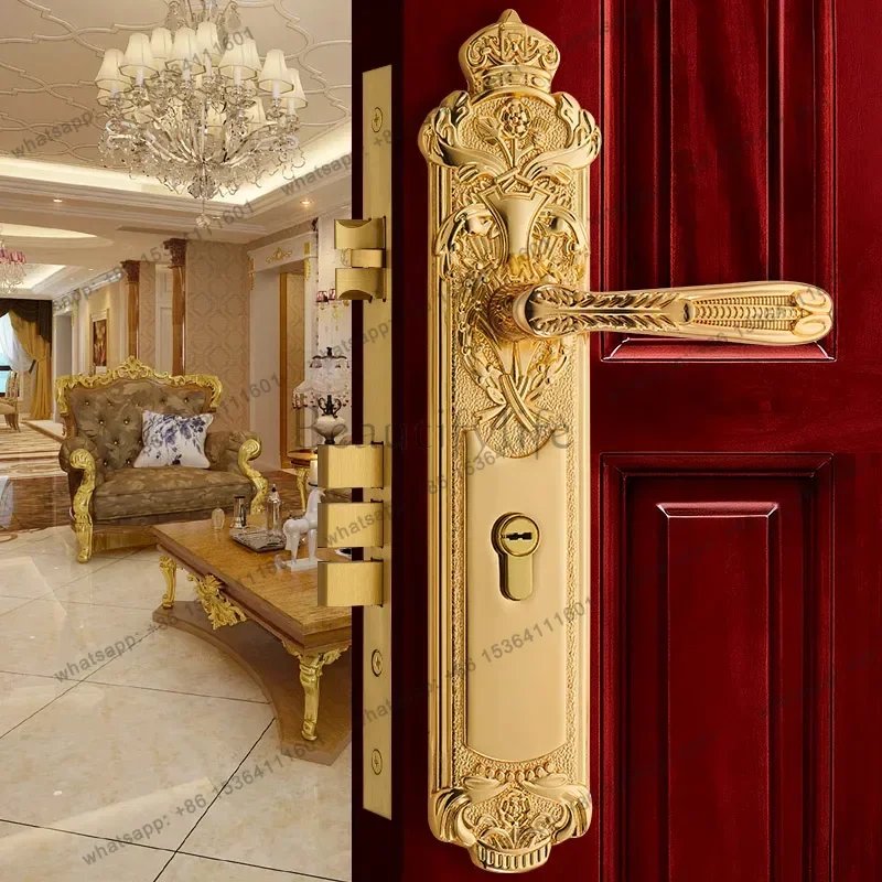 

TAO Luxury Brass Gate Lock Europen Entrance Door Locks Golden Handle Lockset Bedroom Security