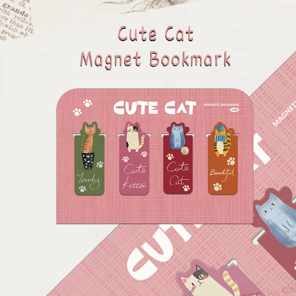 4PCS Creative Cartoon Cute Cat Magnetic Bookmark Student Supplies Books Page Interpage Personalized Decoration Bookmark