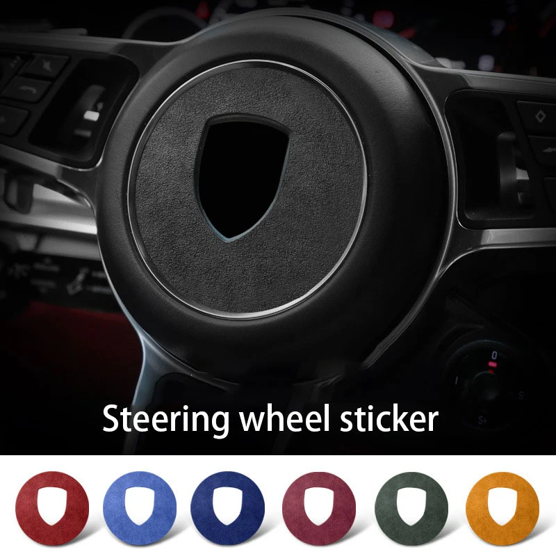 

Top Suede Car Styling Steering Wheel Center Label Sticker Decals For Porsche Panamera Macan Cayenne 718 911 Interior Accessories