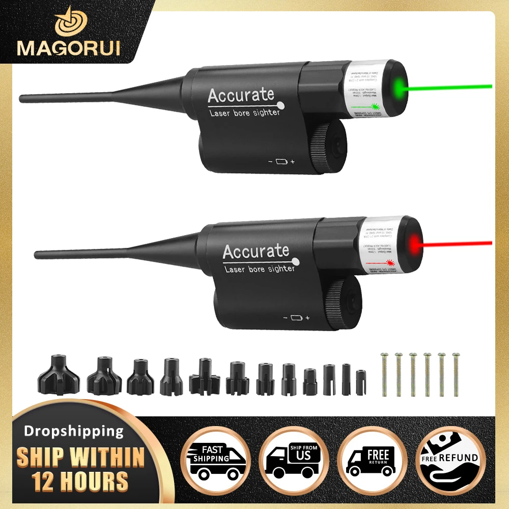 

Magorui With Batteries Green Red Laser Bore Sight Kit for .177 to 12GA Rifles Pistol Barrel Laser Boresighter for Zeroing Scopes