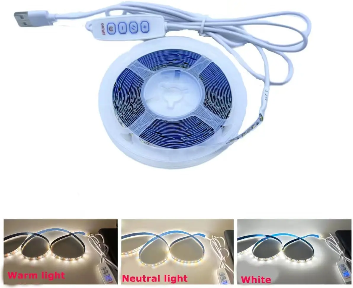 Led Strip Lights 5V USB 16.5ft/5M 600LEDs Powered Dimmable LED Strip Light 3500-6000K White 13W Flexible led Lights for Bedroom