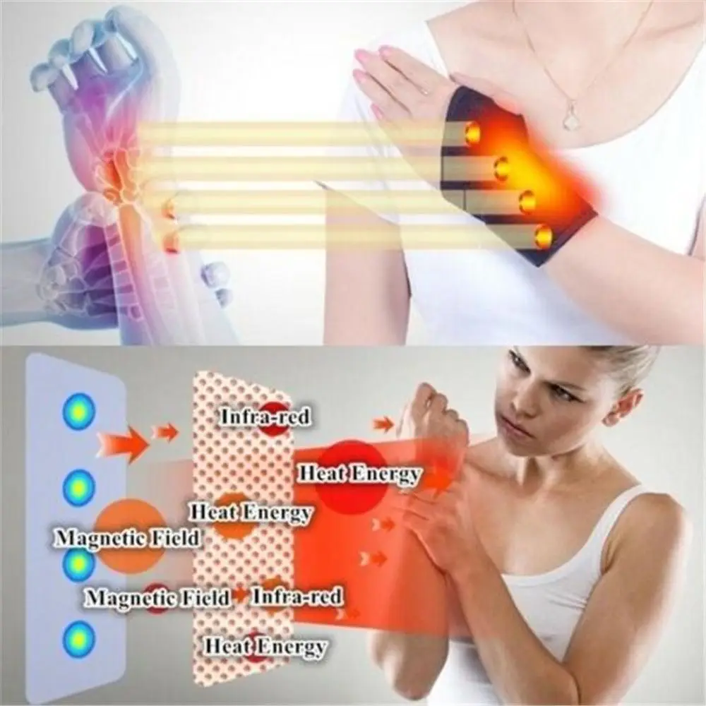 1 Pair Tourmaline Self-Heating Wrist Brace Sports Protection Wrist Belt Far Infrared Magnetic Therapy Pads Braces