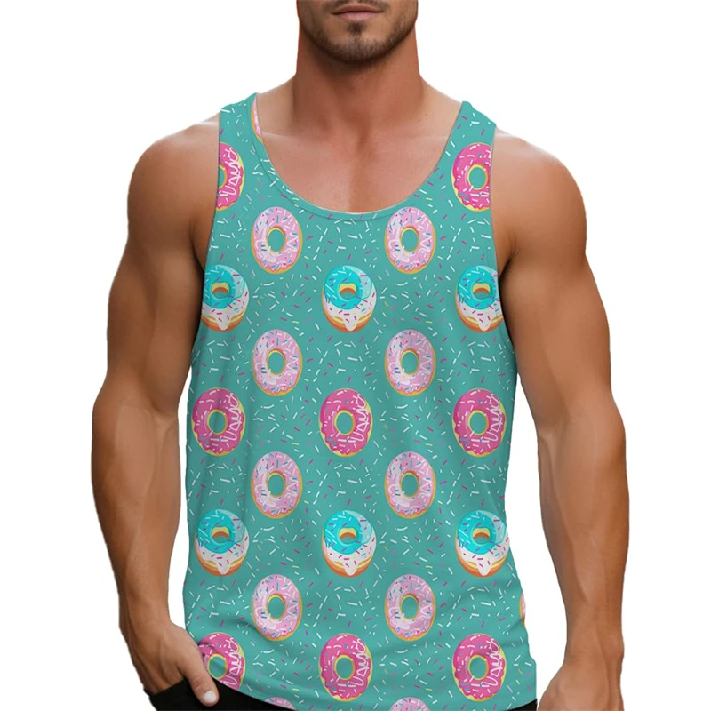 2025 Cat Donut Hamburger 3d Print Men Women Tank Tops Funny Pizza Graphs Tee Y2k Shirt Boy Hawaii Beach Tank Vest Waistcoat