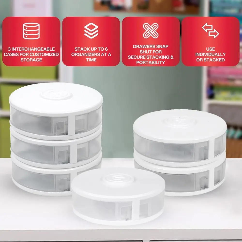 منظم مفاهيم SINGER الصغيرة - منظم بلاستيكي شفاف للخياطة والتطريز وتنظيم غرفة الحرف اليدوية وتسجيل تخزين قابل للتكديس