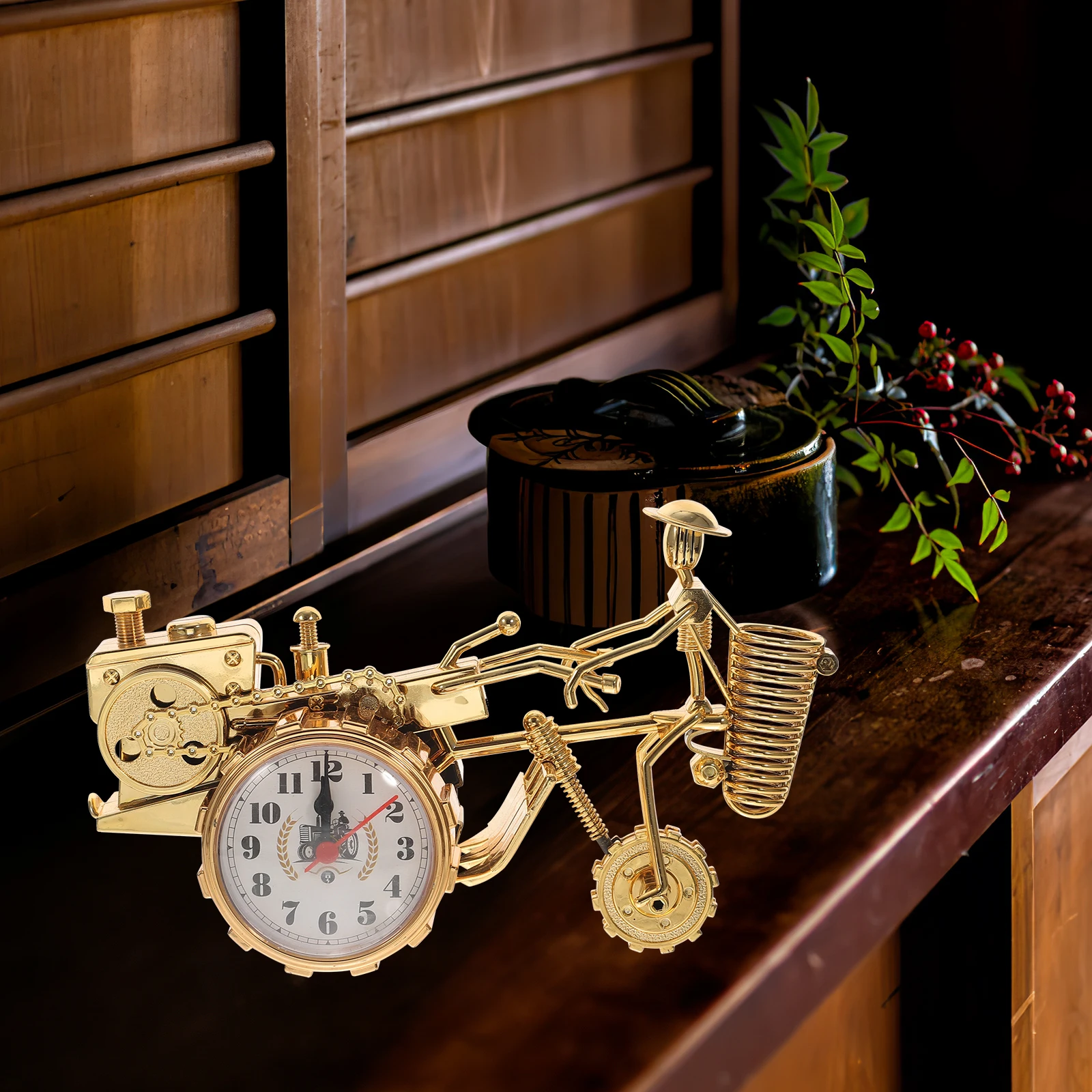 

Tractor Alarm Sturdy ABS Bedroom Table Decor Golden Operated Round Household Alarm Clock Retro Adult Kids Gift Clock
