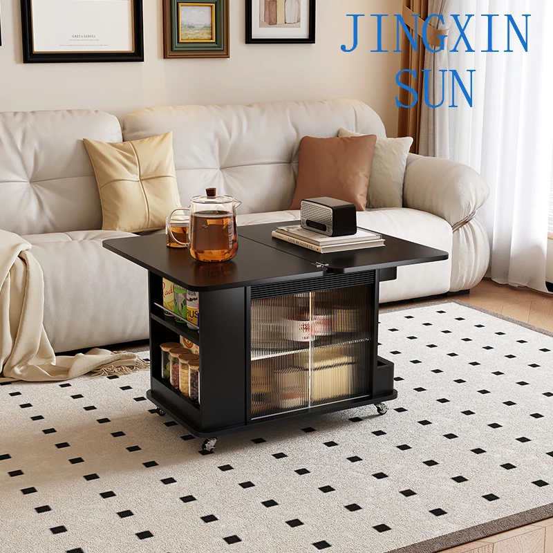 French solid wood edge few living room household small apartment black coffee table sofa side cabinet folding multifunctional