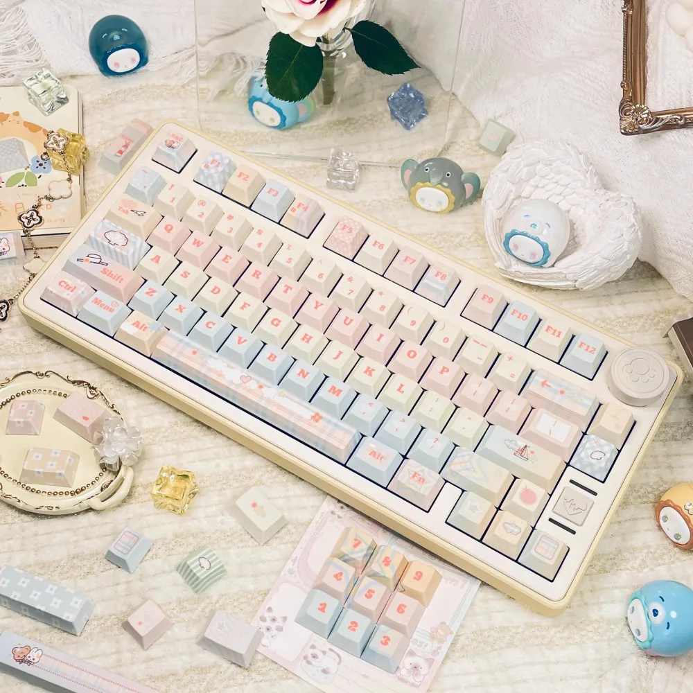 Sunset Island Theme Keycap 132Keys PBT Custom Cute Cherry Profile Keycaps for Mechanical Keyboard Accessories Gift Magnetic Axis