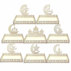 1set Wooden White  Eid Mubarak Tray Moon Star Food Holder Ramadan Kareem Food Holder Supplies Al Adha Muslim Table Decorations