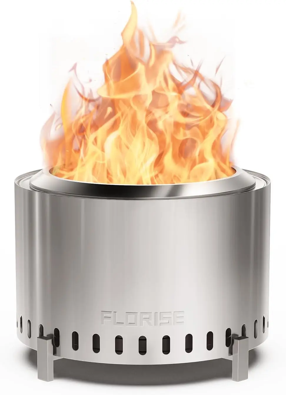 27 Inch Smokeless Portable Firepit with Waterproof Cover & Poker, Stainless Steel, Silver, for Outdoor Patio, Camping, Bonfire