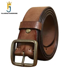 Men's Top Quality 100% Solid Cowhide Leather Brass Pin Belt for Men 38mm Wide