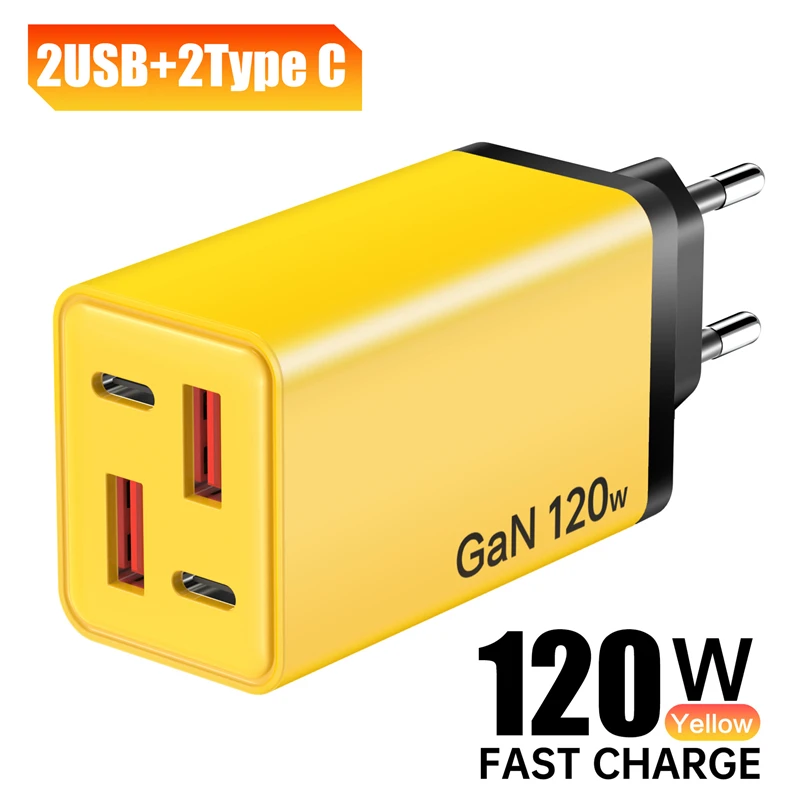 4 in 1 Type C Charger PD120W Fast Charging Phone Power Adapter For iPhone Samsung Xiaomi EU/US/UK Plug Quick Charge Wall Charger