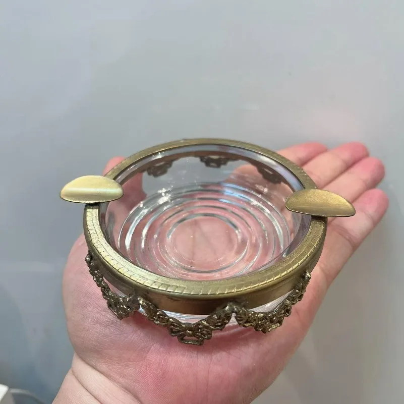 Brass Glass Ashtray, Nordic American Style Creative Tabletop Ornament for Home Living Room Office Decor