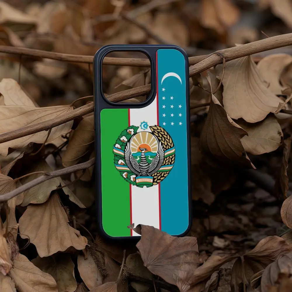 

U-Uzbekistan National Flag Phone Case For iPhone 17 16 15 14 13 12 Pro Max Plus Black Frame Acrylic Carbon Fiber Hard Shell