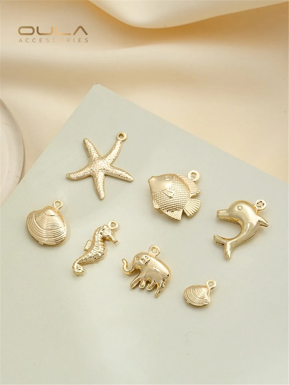 14K Gold-Color Plated Dolphin Shell Pendant Starfish Elephant Clownfish Seahorse Pendant Diy Accessories