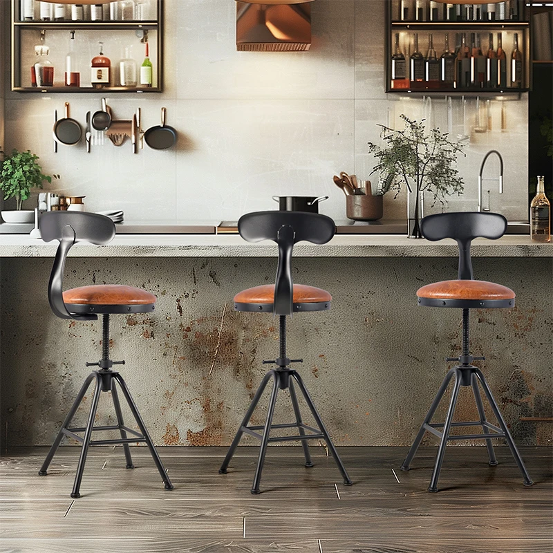 

‌Industrial Vintage Bar Stool Adjustable Height Swivel Pub Chair PU Leather Counter Stool for Home Bar Coffee Shop & Gaming Room