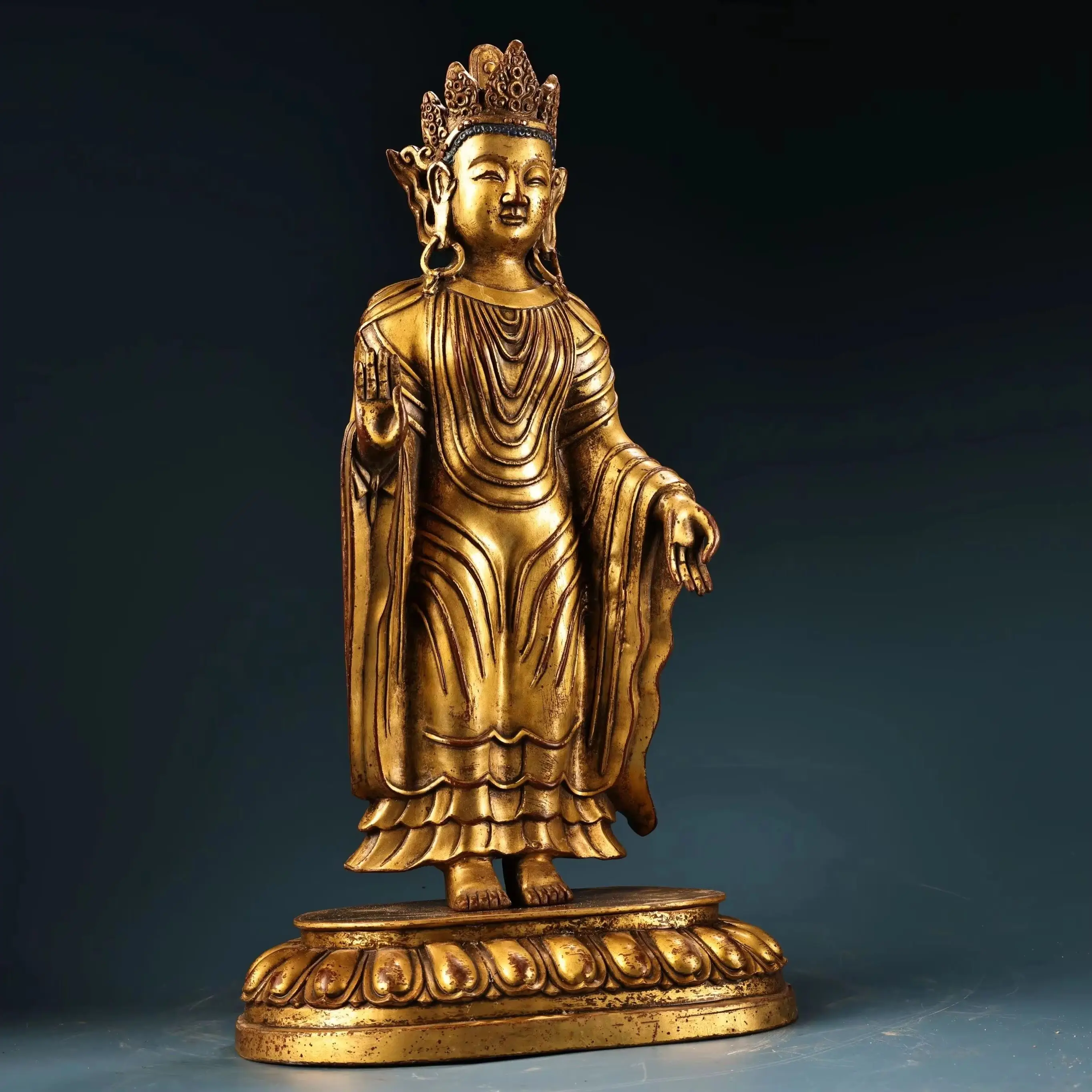 

19"Tibetan Temple Collection Old Purple Bronze Gilded High Relief Nanwu Zhantan Merit Buddha Shakyamuni Buddha Worship Hall