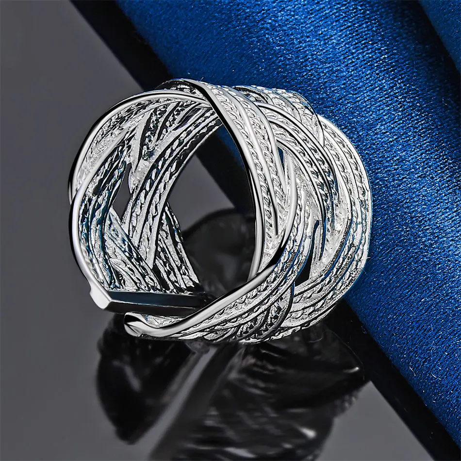 قطعة واحدة من خاتم من الفضة الإسترليني عيار 925 المنسوج مع فتحة لإكسسوارات مجوهرات الزفاف النسائية #2