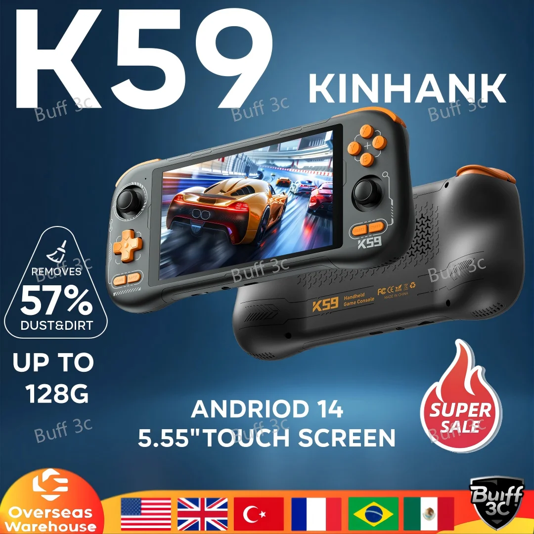 KINHANK K59 Handheld Game Console 5.5'' Touch Screen 50 Emulators for PS1/PSP/DC/SS Android 14 5000mAh Retro Game Player NEWk56