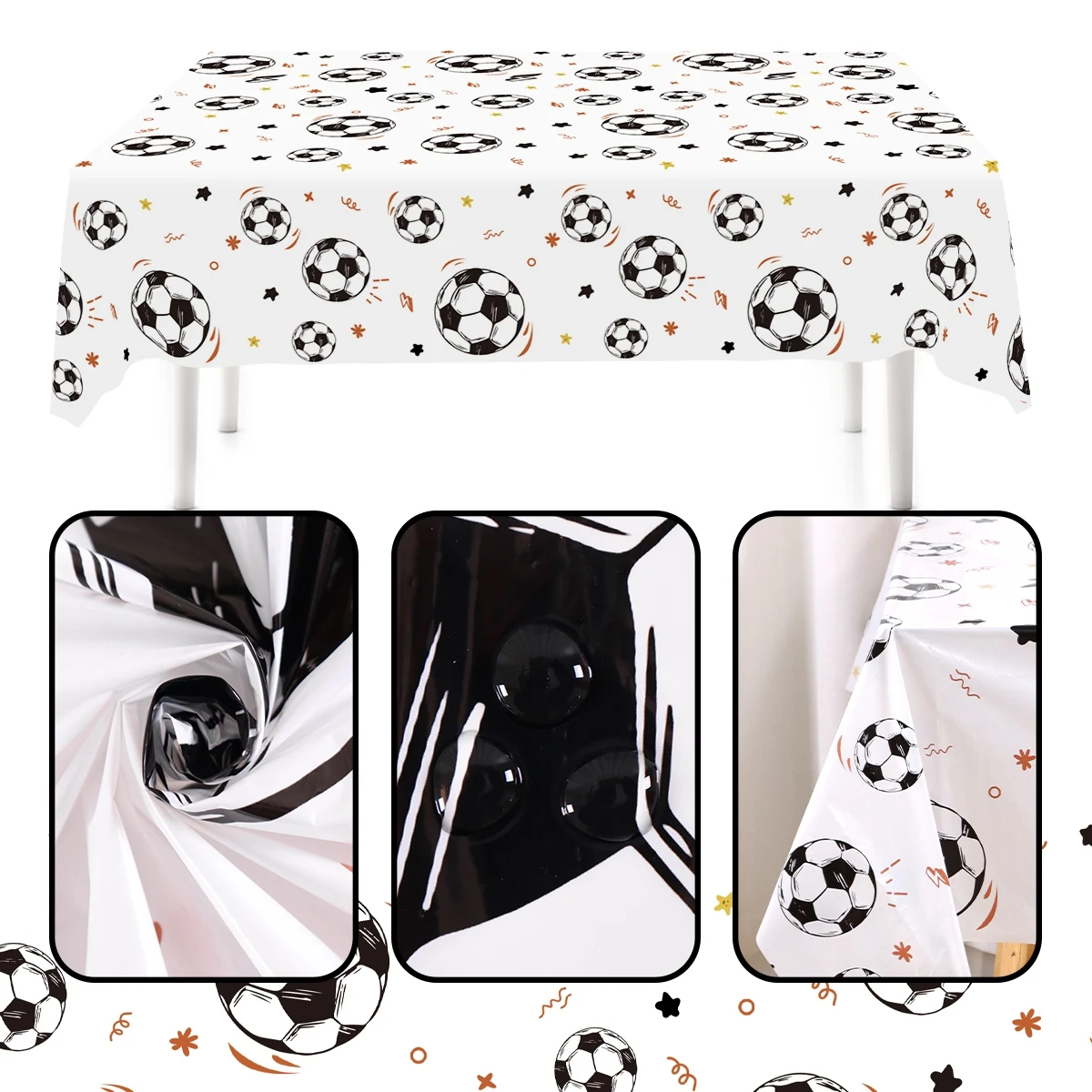 183x137cm Soccer Theme Disposable Tablecloth White Background Football Plastic Tablecover First Birthday Party Decorations - view 3