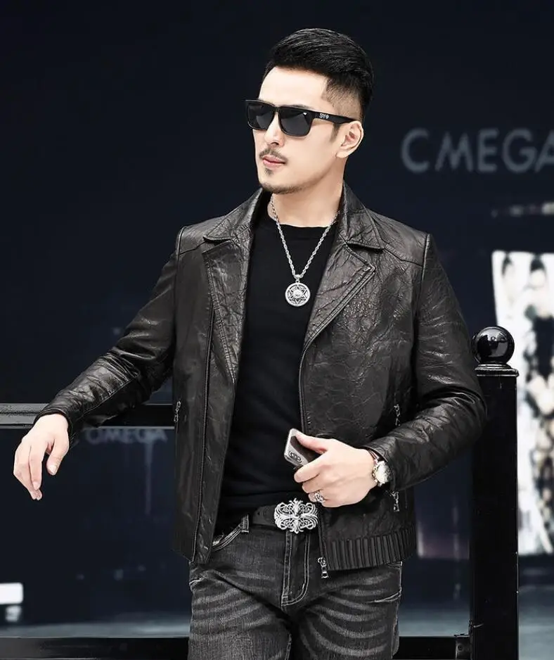 

Men Zipper Motorcycle PU Turn-down Collar Windproof 2023 Mens Winter Faux Leather Coats Windbreaker Jackets Biker For Male